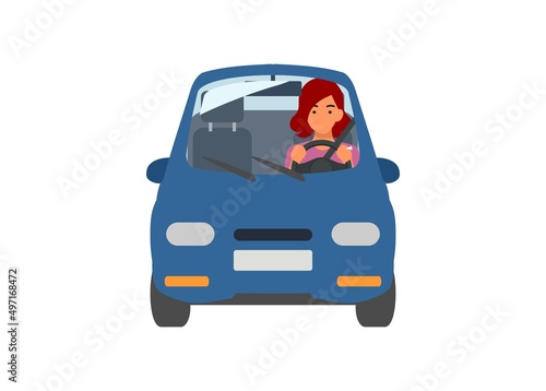 Young woman driving a car. Simple illustration.
