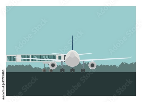 Airplane backside and aviobridge. Simple flat illustration 