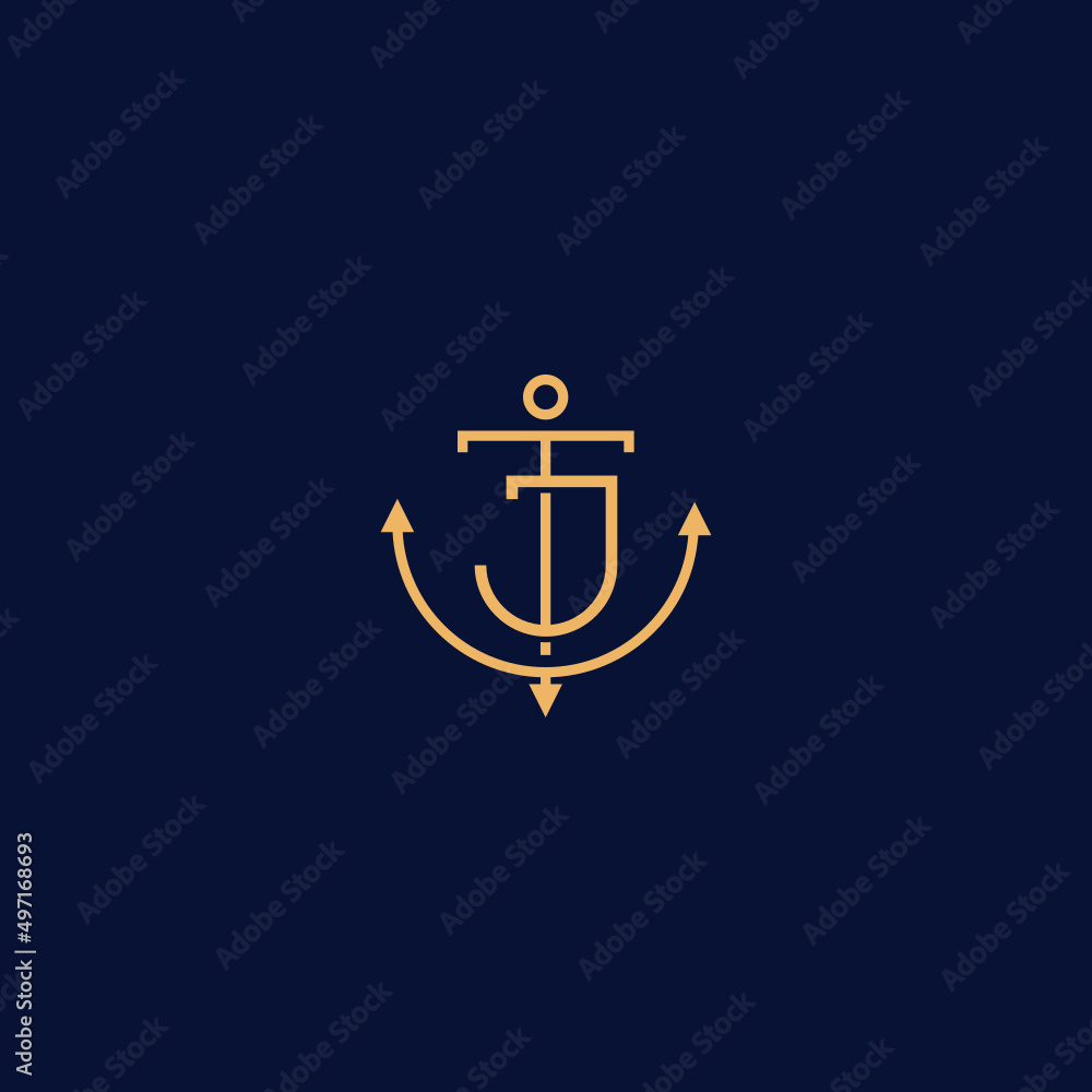Obraz premium Monogram of Initial Letter TJ JT Sailor Anchor Maritime Marine Ship Nautical Logo template