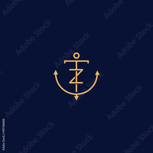 Monogram of Initial Letter TZ ZT Sailor Anchor Maritime Marine Ship Nautical Logo template