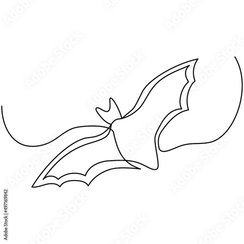 Continuous one line drawing of bat. Vector illustration