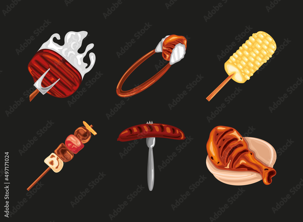 bbq food icon set