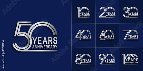 set of anniversary premium collection silver color can be use for celebration event