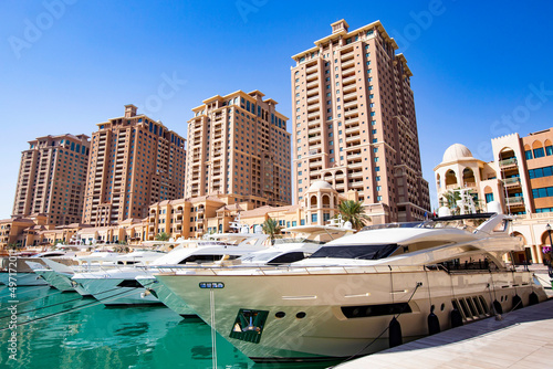 The Pearl Qatar Marina, expensive yachts in Doha bay, Qatar