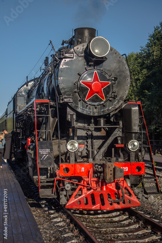 Steam locomotive at the Ruskeala Mountain Park station