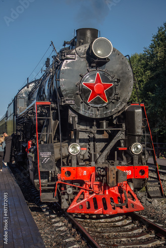 Steam locomotive at the Ruskeala Mountain Park station photo