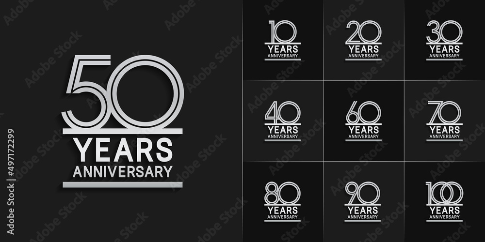 set of anniversary premium collection silver color can be use for celebration event - obrazy, fototapety, plakaty 