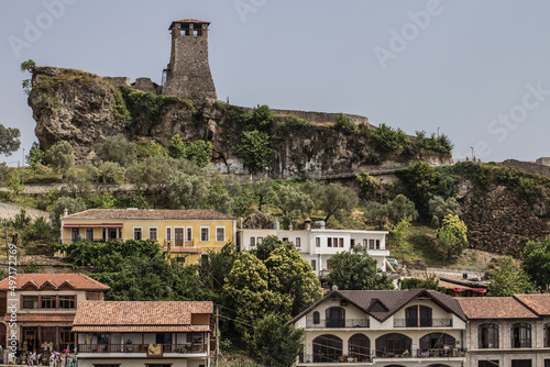 Kruje castle view and beautiful landscape of albanian countryside, Kruje, Albania