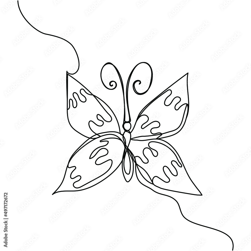 Fototapeta premium Continuous one line drawing of butterfly. Vector illustration