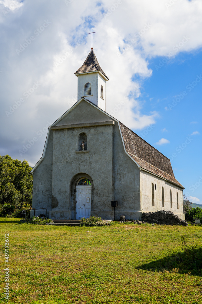 Saint Joseph Church, built in 1862 along the Piilani Highway in the south of Maui island in Hawaii - Religious building on the slopes of the Haleakala volcano in the Pacific Ocean Saint Joseph Church, built in 1862 along the Piilani Highway in the south of Maui island in Hawaii - Religious building on the slopes of the Haleakala volcano in the Pacific Ocean