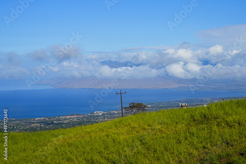 View on the West Maui Forest Reserve from the Piilani Highway above Wailea in the center of Maui island  Hawaii
