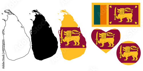 Democratic Socialist Republic of Sri Lanka map flag icon set isolated on white background