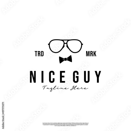 glasses and bowtie logo design vintage. nice guy logo concept