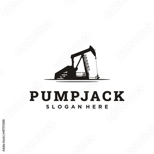 silhouette of pump jack landscape logo, good for your oil industry