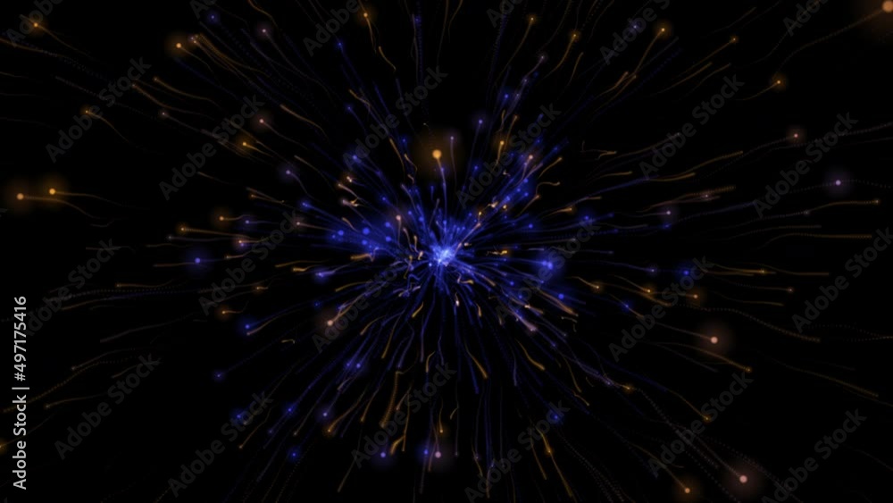 Digital blue and yellow speed line particle motion and movement outward, abstract technology and science background Digital blue and yellow speed line particle motion and movement outward, abstract technology and science background