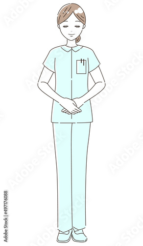お辞儀（一礼）する看護師（医療従事者）のイラスト素材（全身）