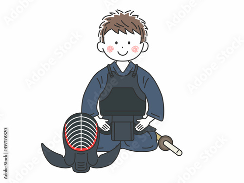 剣道の道着を着て、正座する男性のイラスト
