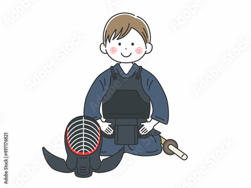 剣道の道着を着て、正座する男性のイラスト