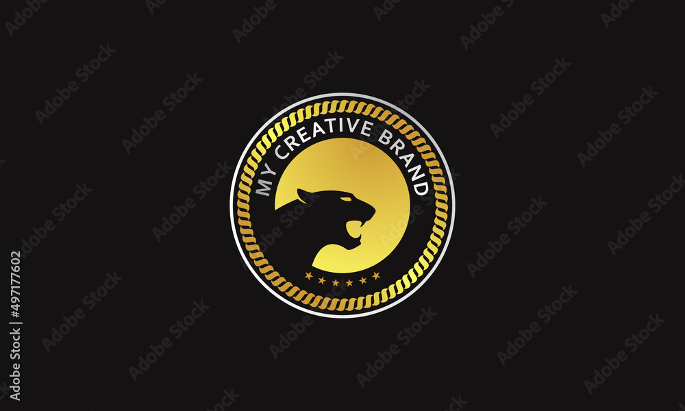 Naklejka premium vector graphic illustration logo design for emblem, badge, stamp style, black puma, black jaguar, black tiger, black panther in premium gold color