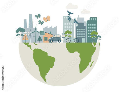 Green city life ecology concept nature conservation, environmental with sustainable development, Vector design illustration.