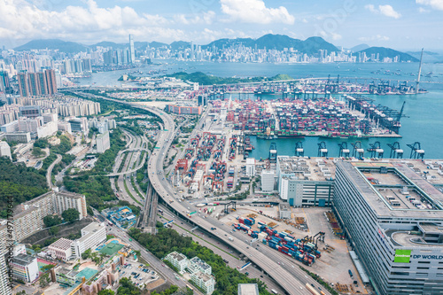 Kwai Chung Container Terminal, Hong Kong - 19 Jun 2019: Kwai Chung Container Terminal, one of the most busiest port in Asia, during the trade war between China and US