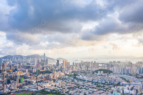 Aerial view of cityscape of Kowloon, Hong Kong