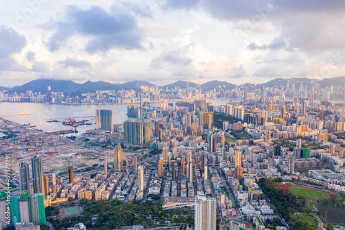 Aerial view of cityscape of Kowloon, Hong Kong