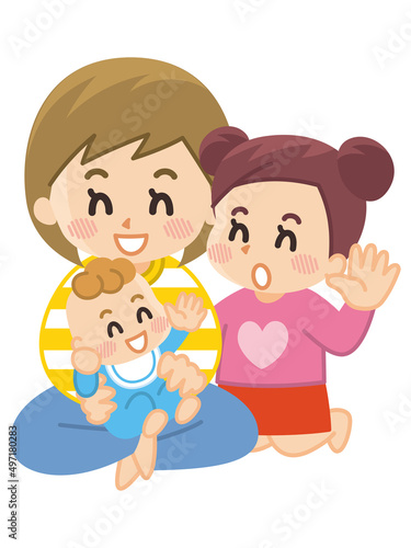 若い女性と子供たち　保育　育児