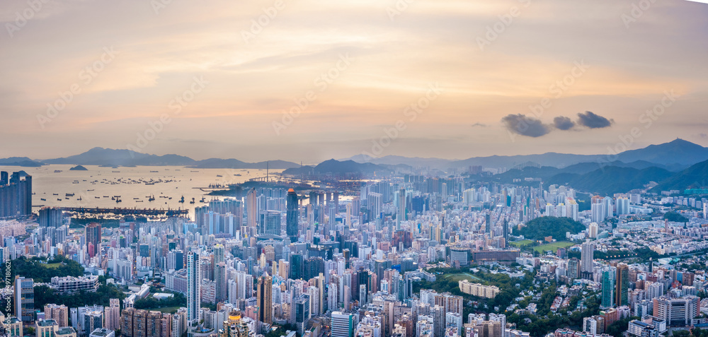 Sunset of Kowloon, cityscape of Hong Kong