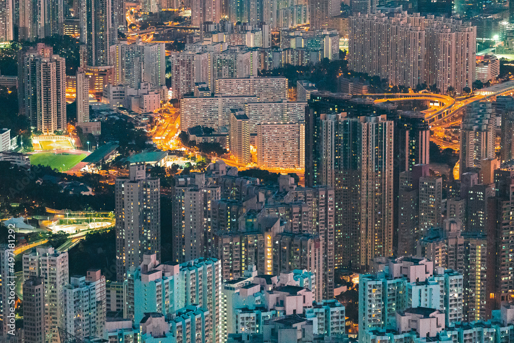 iconic evening scene of cityscape of Hong Kong