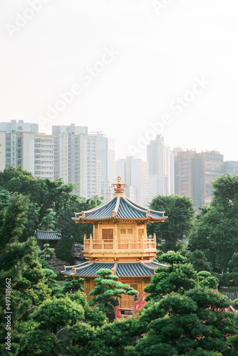 architecture in the Chi Lin Nunnery, Largest Buddhist Temple in Kowloon, Hong Kong