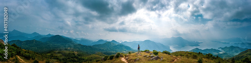 Panorama of Man hiking in mountain, Autumn, Sai Kung © gormakuma