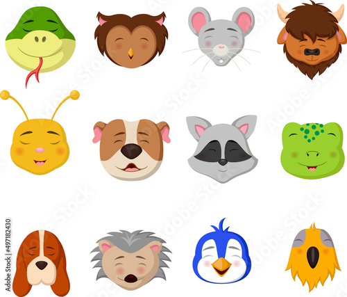 Cute animal head cartoon collection