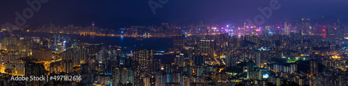 panorama view of Night of Kowloon, residential and downtown area, Hong Kong © gormakuma