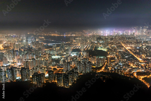 Famous Urban Night scenic of Kowloon Downtown  Hong Kong