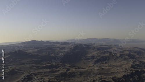 alien planet landscape sci fi spatial background  view from planet surface with spectacular sky  realistic digital illustration