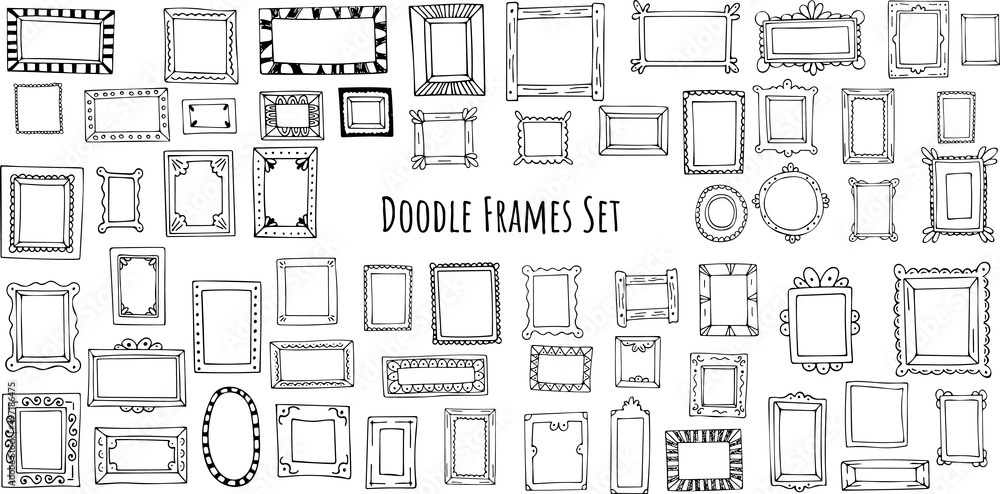 Big Set of hand drawn doodle frames, squares, vector borders design elements.