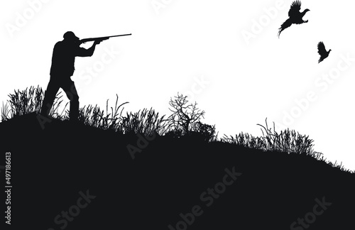 Obraz na płótnie Vector silhouette of an adult male hunting upland game (pheasant)