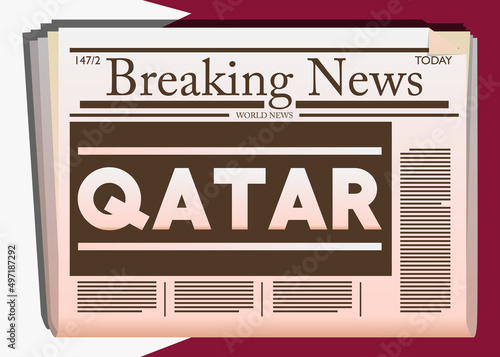 Business Newspaper with the text Qatar as headline. Vector cartoon illustration.