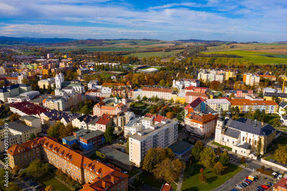 Panoramic view from the drone on the city Krnov. Czech Republic