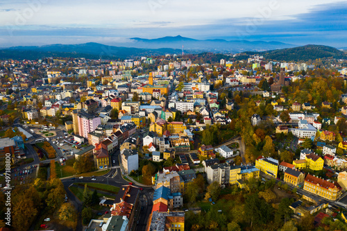 Aerial view of residential districts of Jablonec nad Nisou city in autumn day, Czech Republic photo