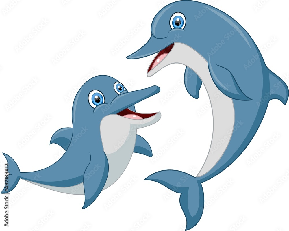 Naklejka premium Cute mother dolphin with baby