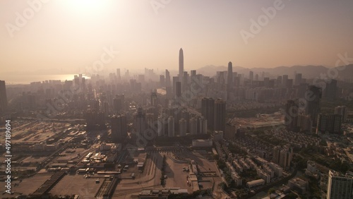 Shenzhen skyline with sunset