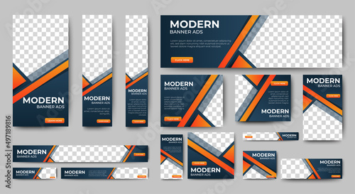 Modern banner design web template Set, Horizontal header web banner. Orange cover header background for website design, Social Media Cover ads banner, flyer, invitation card 