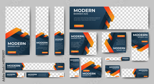 Modern banner design web template Set, Horizontal header web banner. Orange cover header background for website design, Social Media Cover ads banner, flyer, invitation card
