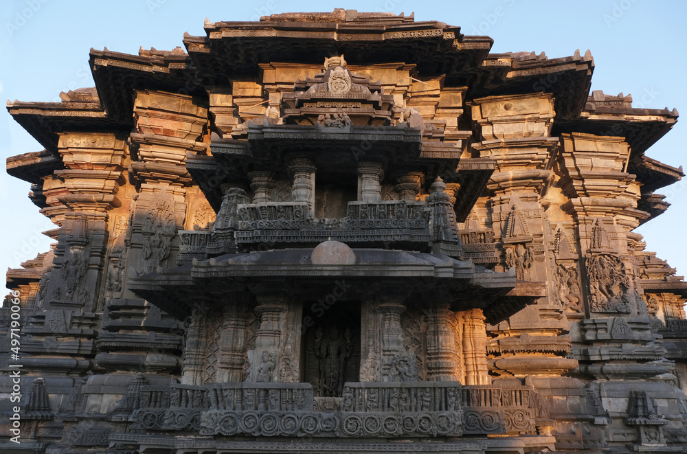 Fototapeta premium 19 December 2022, Chennakeshava Temple in Belur is highlight of the grand Hoysala architecture, Temple built in 1117 AD by the Hoysalas at Belur, Temple built in 12th-century in Karnataka, India.