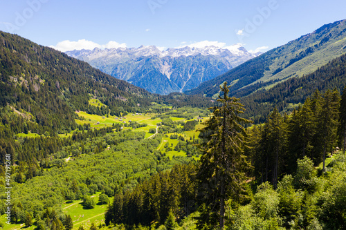 Great majestic landscape view of natural Swiss Alps in the Grisons canton