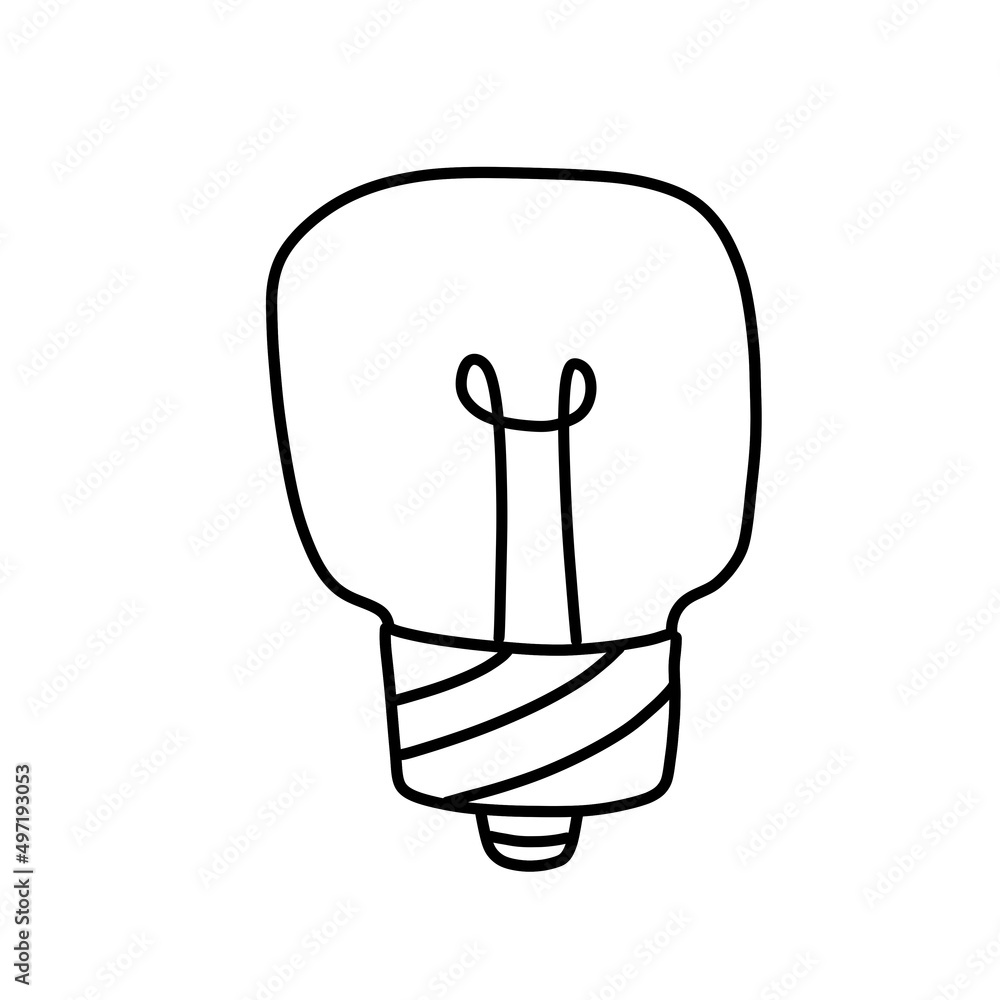 Light Bulb. Doodle electric device. Black and white hand drawn illustration. Light Bulb. Doodle electric device. Black and white hand drawn illustration.