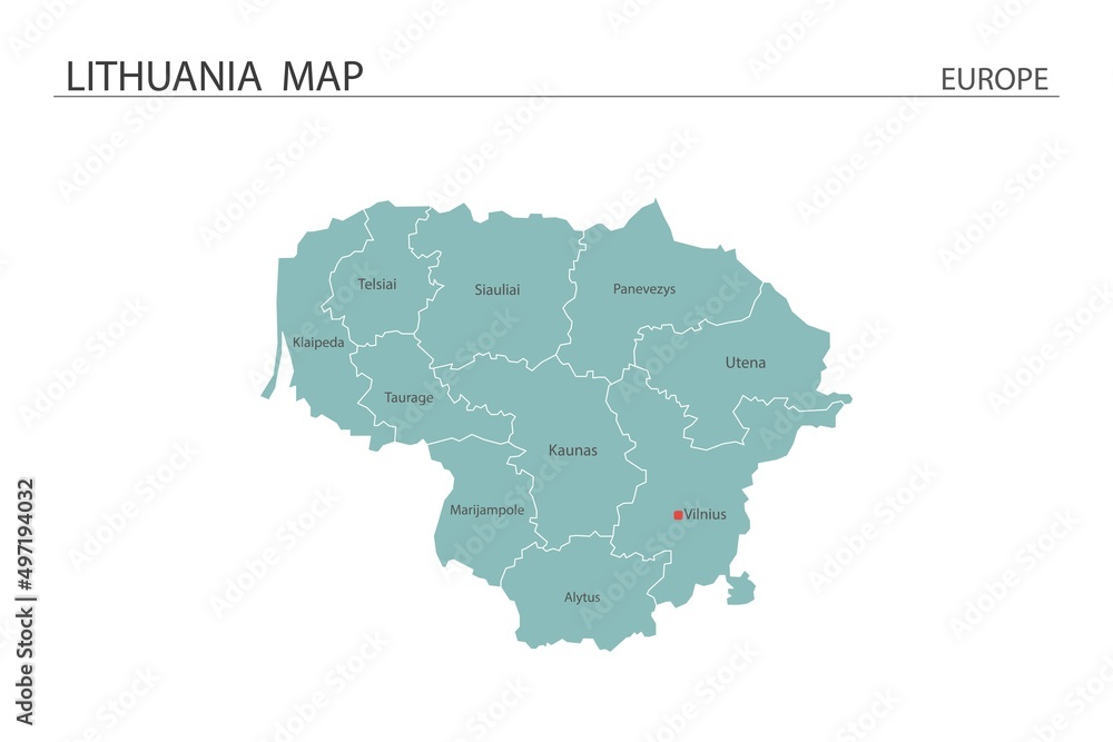 Lithuania map vector illustration on white background. Map have all province and mark the capital city of Lithuania.