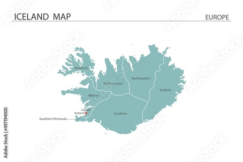 Iceland map vector illustration on white background. Map have all province and mark the capital city of Iceland.